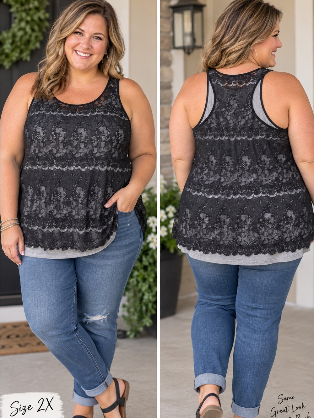 Black Lace Overlay Tank Top